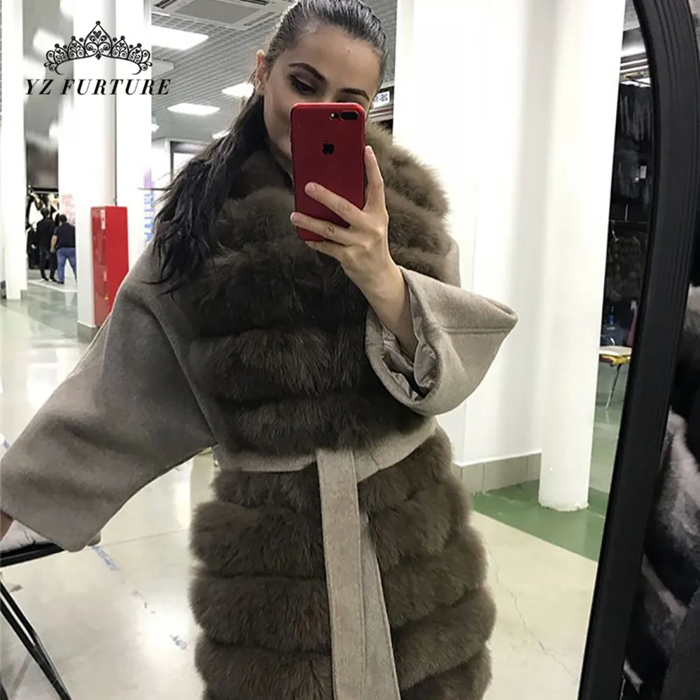 Новое шерстяное меховое пальто для женщин с длинным воротником из лисьего меха, теплая зимняя куртка из натуральной кожи с натуральным мехом, роскошная NZ-008
