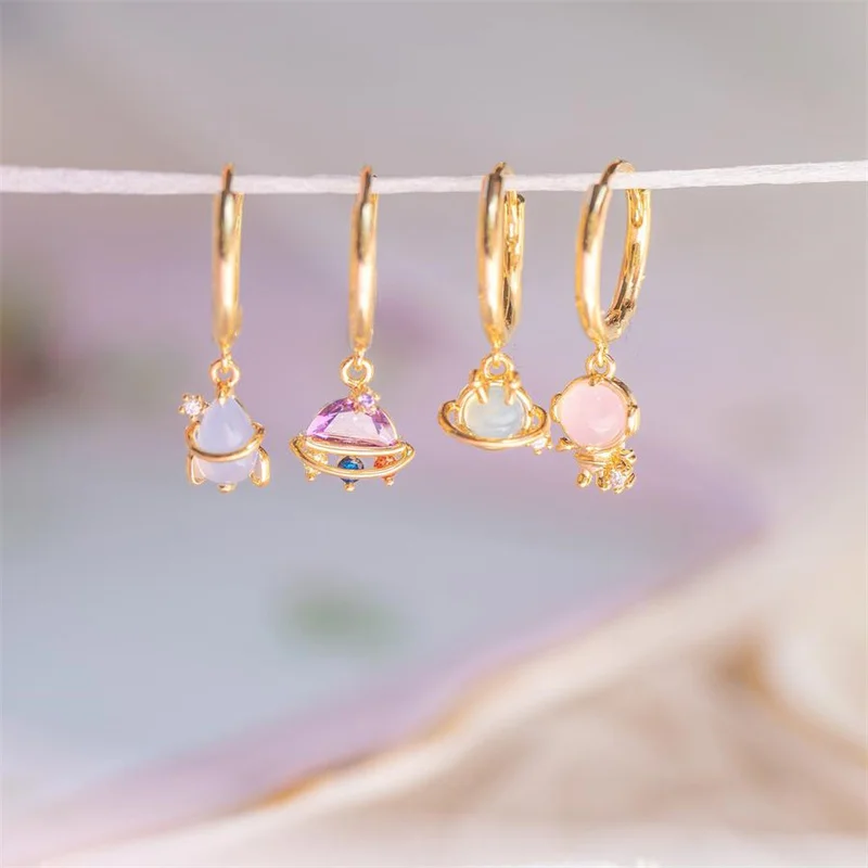 

Серьги-кольца женские с разноцветными кристаллами, 18 к