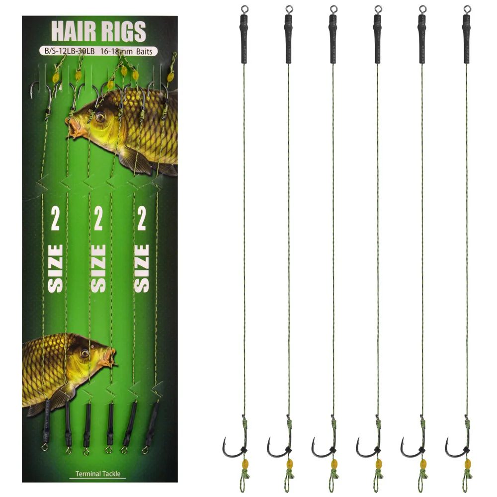 

6Pcs Carp Fishing Hair Rigs High Carbon Steel Curved Barbed Hook Swivel Rubber Space Beans Boilies Rigs Carp Fishing Accessories