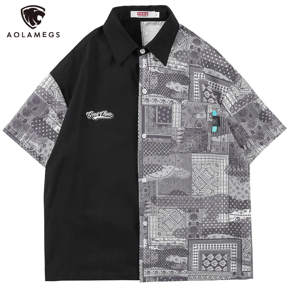 

Рубашка Aolamegs Мужская в стиле ретро, рубашка-карго с коротким рукавом, повседневная мешковатая пляжная в стиле Хай-стрит, универсальная улич...