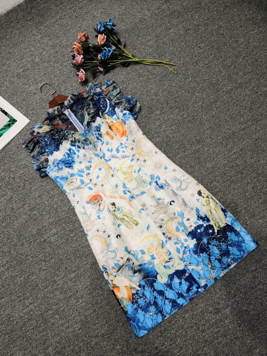 

Runway Designer Mujer Festa Vestidos Women Multicolor Print Robe Women 2021 Boutique Prom Dress