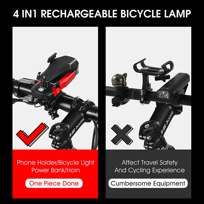 west biking usb rechargeable bike light bicycle horn bell power bank phone holder multifunctional led lamp cycling accessories free global shipping