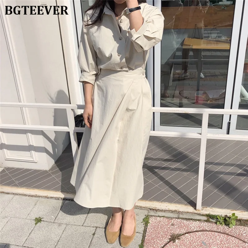 Женское платье-рубашка с отложным воротником BGTEEVER облегающее платье средней