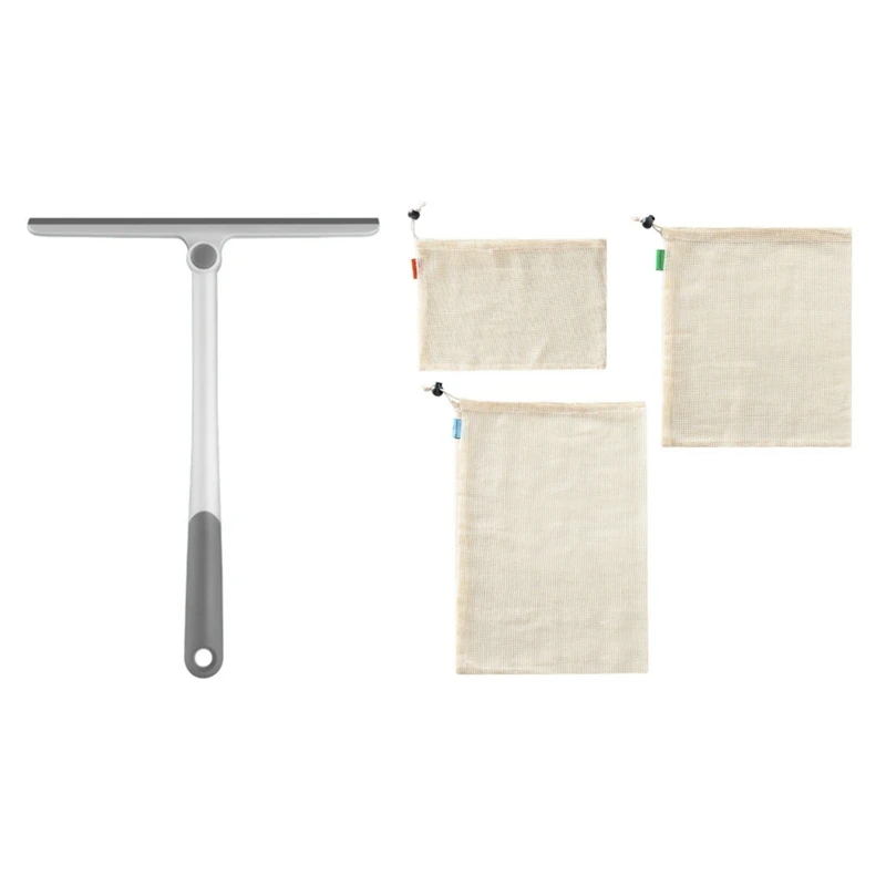 

3PCS Reusable Cotton Mesh Produce Bag With Household Cleaning Tool