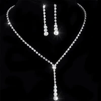fashion crystal wedding bridal jewelry sets silver color rhinestone necklace drop earring for women wedding party