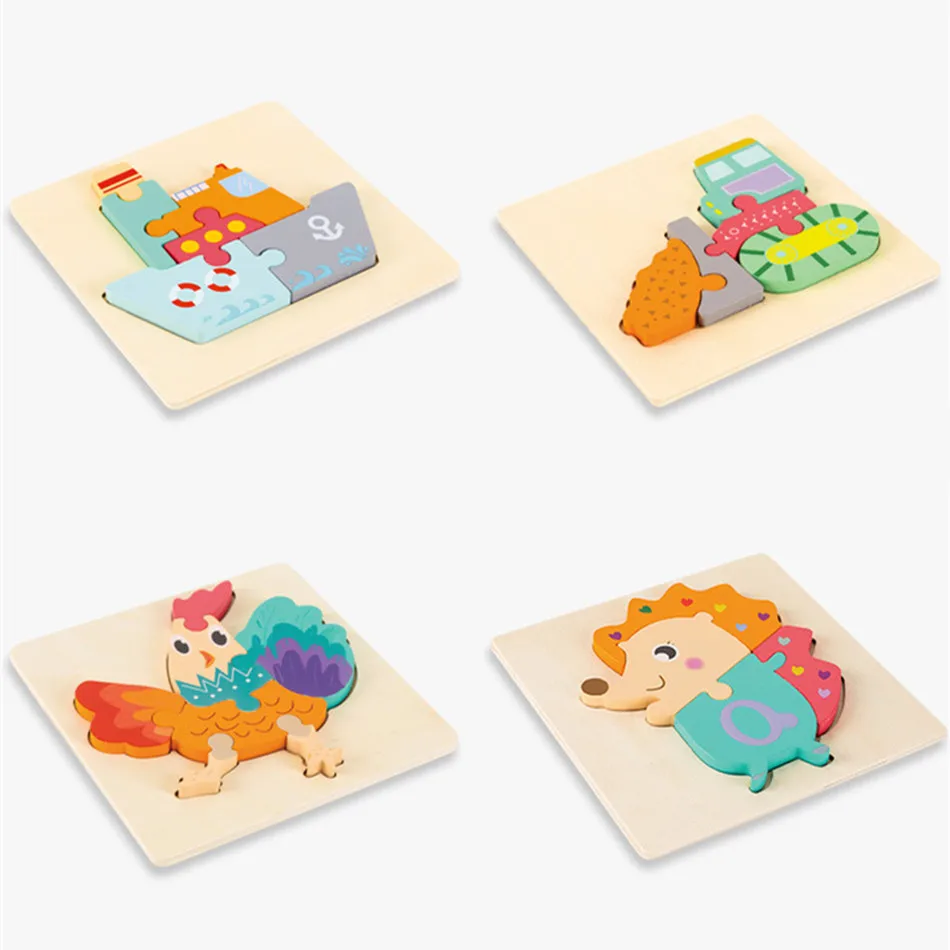 

Baby 3D Wooden Puzzle Educational Toys Early Learning Cognition Kids Cartoon Grasp Intelligence