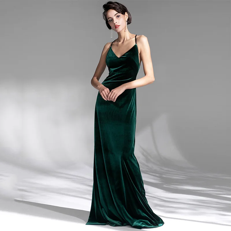 

Новые зеленые вельветовое платье Модные женские крест-накрест тонкое платье для выпускного вечерние платья для женщин в винтажном стиле, т...