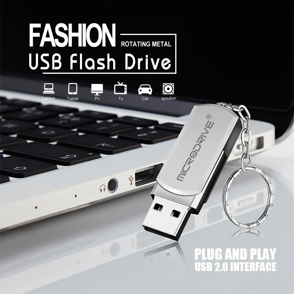 Горячая Металлическая вращающаяся usb-флешка 4 ГБ 8 ГБ 16 ГБ 32 ГБ 64 Гб 128 ГБ серебро/золото/черный карта памяти Флешка usb 2,0 U диск