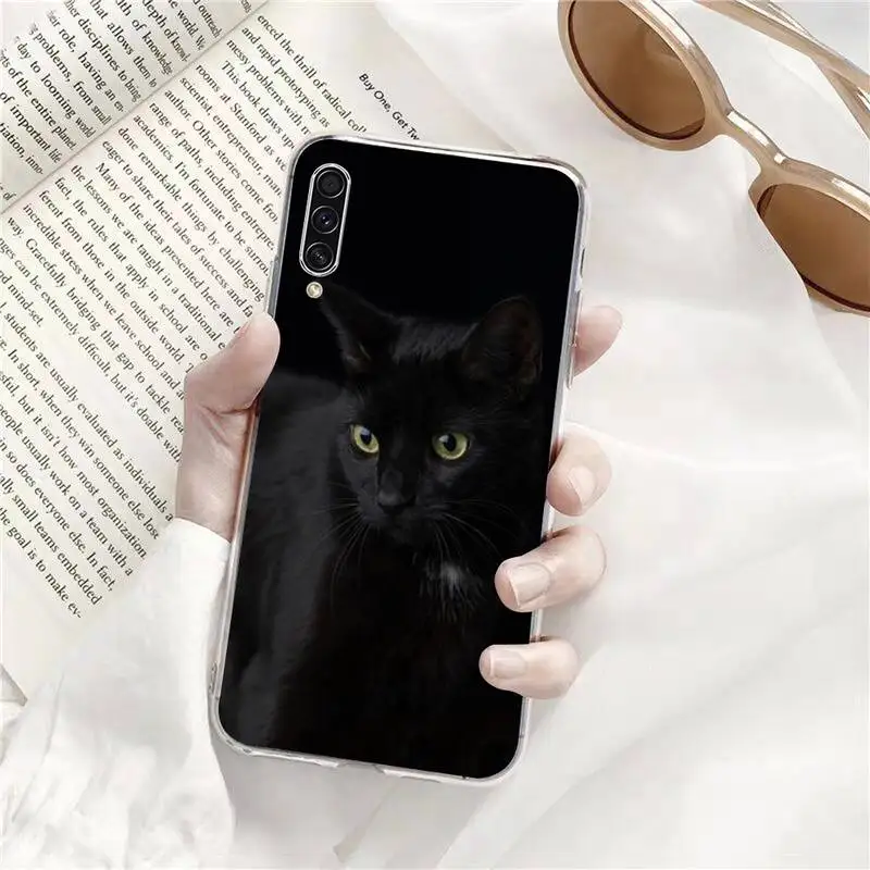 

Black Cat Staring Eye Phone Case Transparent for Samsung s9 s10 s20 Huawei honor P20 P30 P40 xiaomi note mi 8 9 pro lite plus