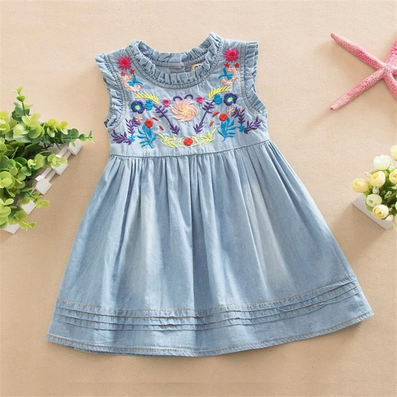 Girls Denim Dress 2021 Princess Embroidered Sleeveless High Quality Casual Comfortable Brand Children's Clothing | Детская одежда и