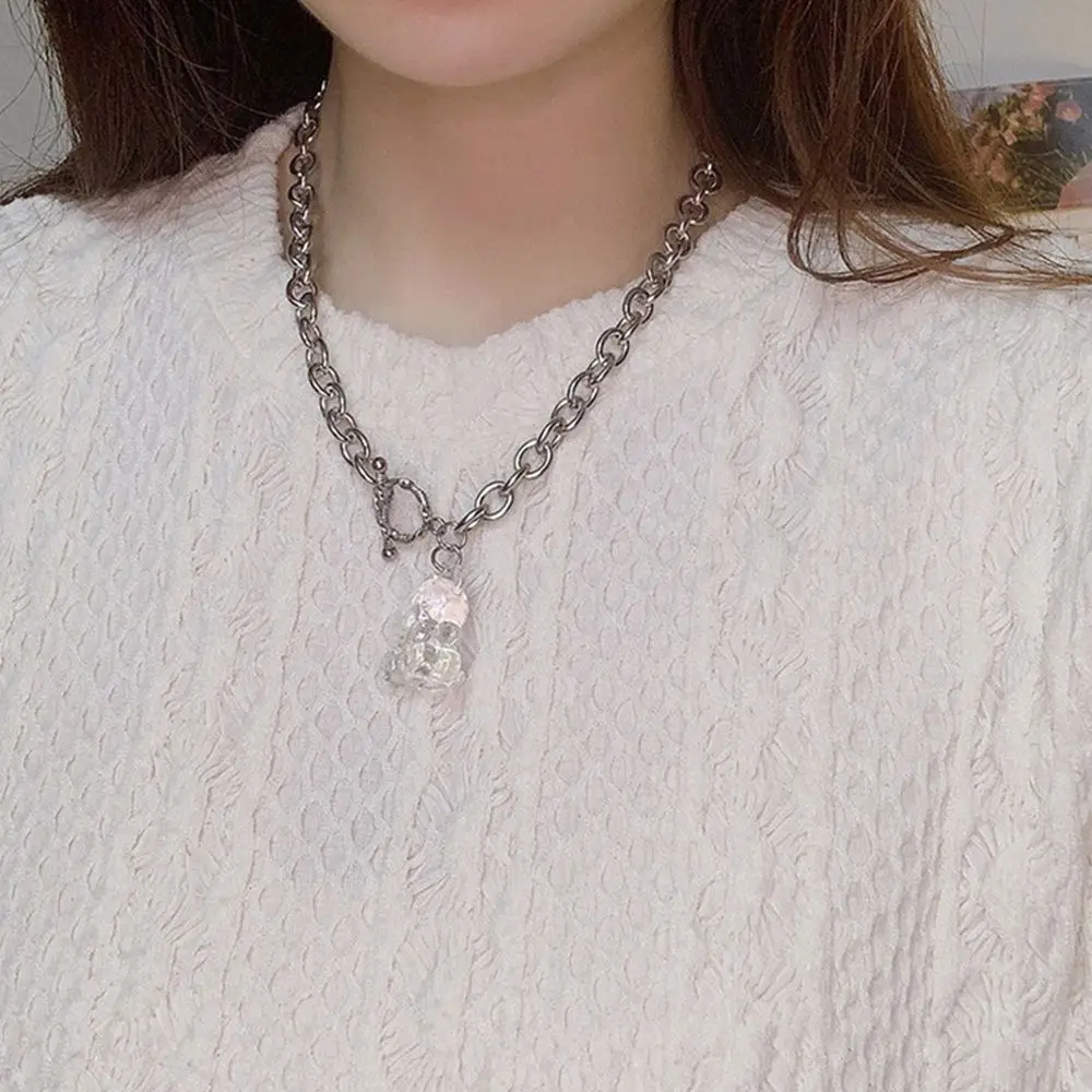 

Design Couple OT Buckle Solid Color Transparent Bear Choker Sweater Chain Korean Style Jewelry Women Pendant Necklace