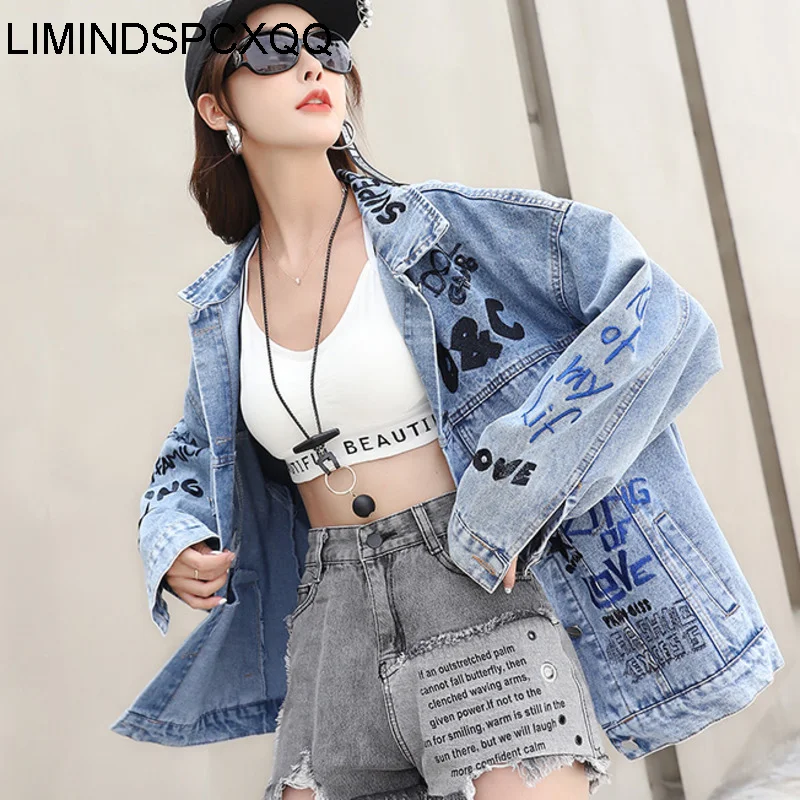 

BF Harajuku Plus Size Embroidery Denim Jackets 2021 Spring Autumn Short Letter Fashion Coats Clothing Korean Jean Roupa Feminina