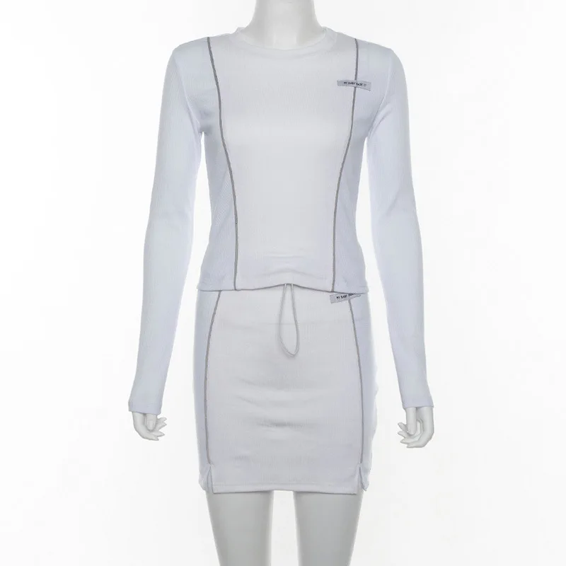 Женский комплект 2 шт. Светоотражающие полосатые Лоскутные Топы и мини юбки с