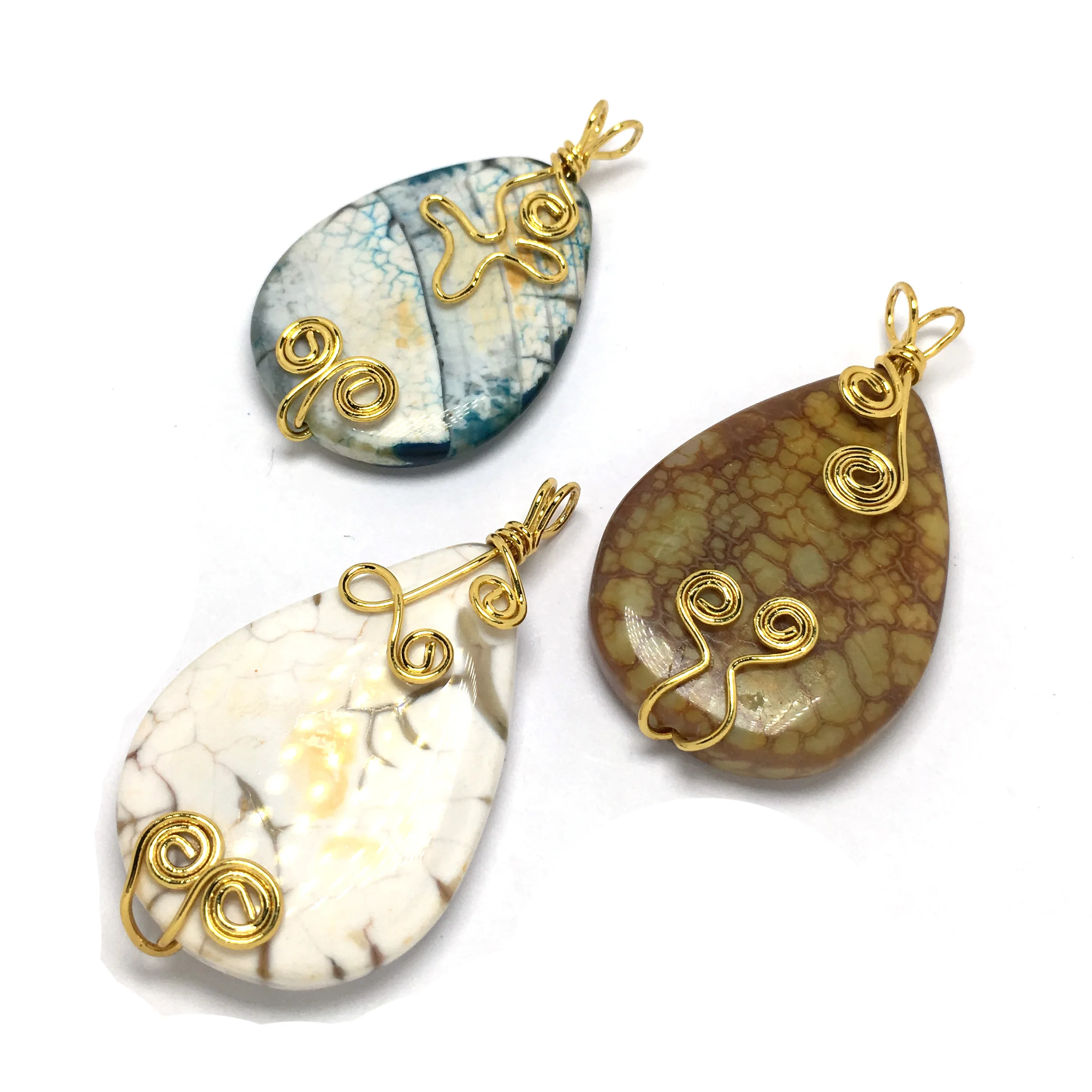 

Natural Stone Gem Drop-shaped Agate Winding Gold Wire Pendant Handmade DIY Trend Party Necklace Jewelry Accessories Gift Making