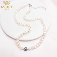 ashiqi real white freshwater pearl necklace for women with pure 925 sterling silver beads handmade jewelry magnetic clasp