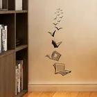 Открытая книга с птицами, настенная наклейка, библиотека, класс, книга для чтения, обучения, школьная спальня, виниловый домашний декор