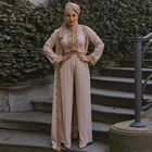 Комплект из 2 предметов из марокканского кафтана с длинным рукавом, официальное мусульманское платье для выпускного вечера, кружевные бусины, блестящие вечерние платья, костюм с карманами