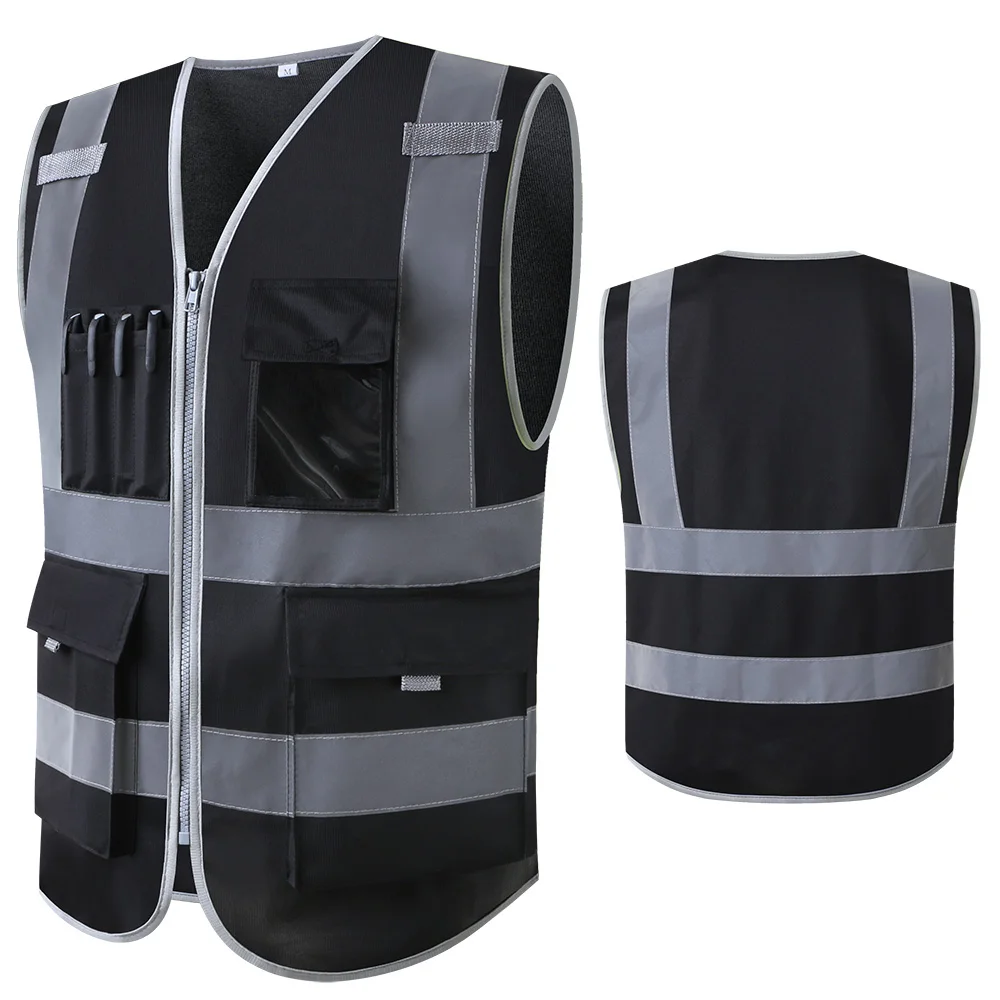 Workshop Vest Safety Night Reflective Vest Logo Custom hi vis Workwear Jacket Black Vest Women Men Waistcoat Vest Working Cloth