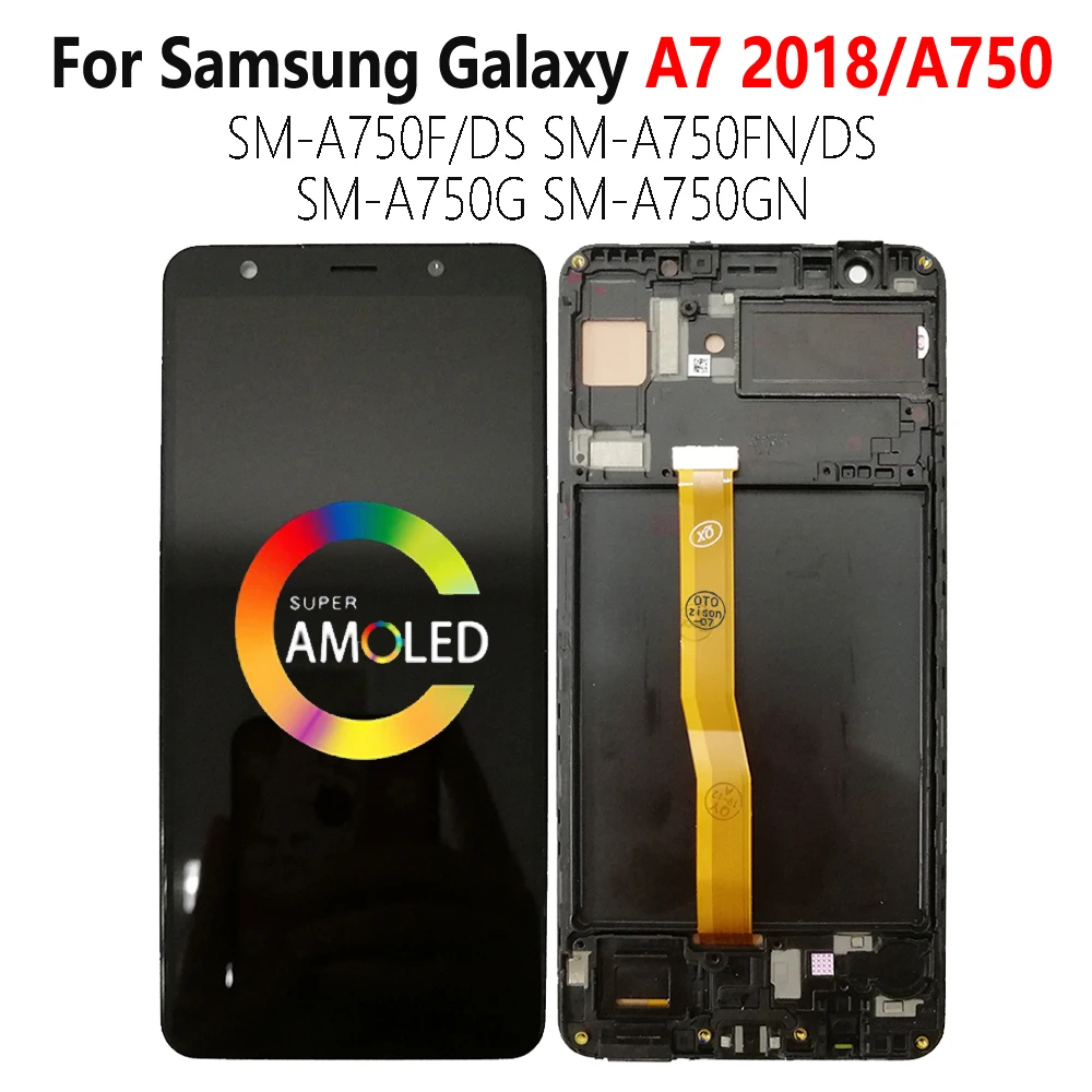 Super AMOLED A750 экран для SAMSUNG Galaxy A7 2018 мобильного телефона дисплей с рамкой SM A750F/DS A750FN/DS