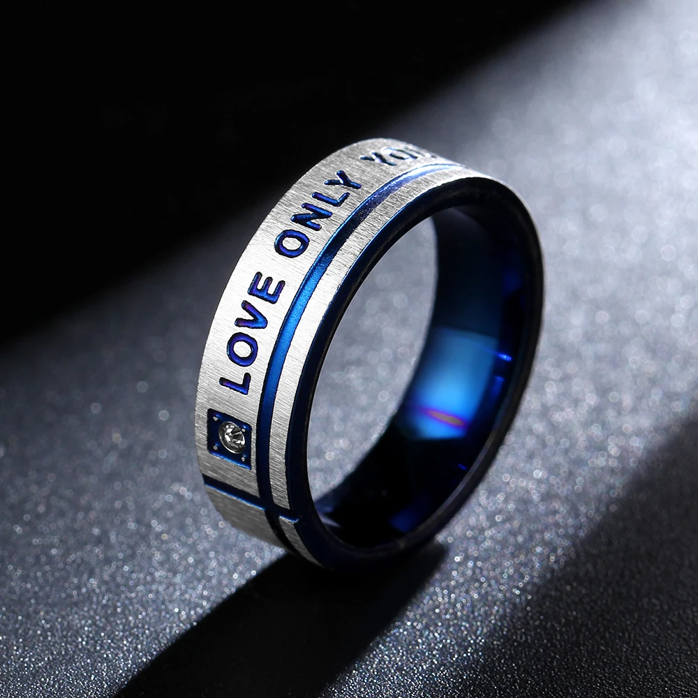 

MANGOSKY 6mm 316L Stainless Steel Simple Circle "Love Only You" Couple Ring for Men and Women