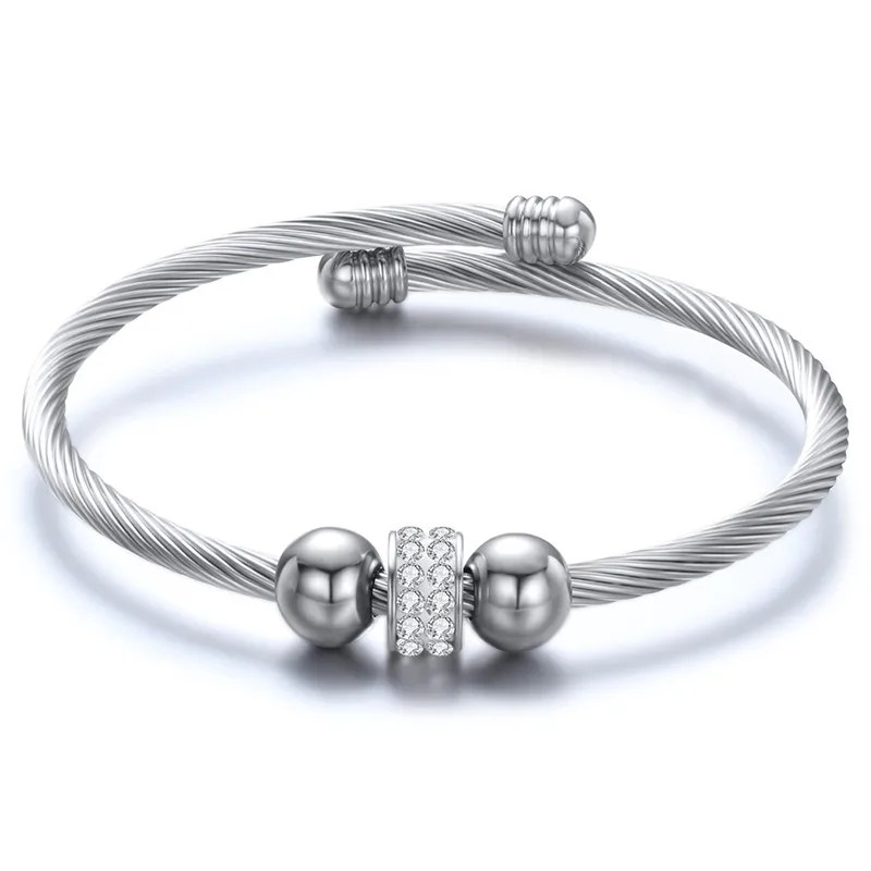 Новый модный браслет из нержавеющей стали CZ бусины для женщин макропористые