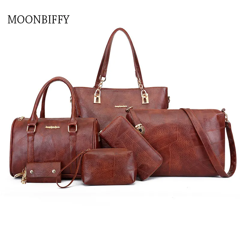 

Сумки через плечо для женщин, новинка, сумка из искусственной кожи, набор из 6 предметов, вместительная элегантная женская сумка