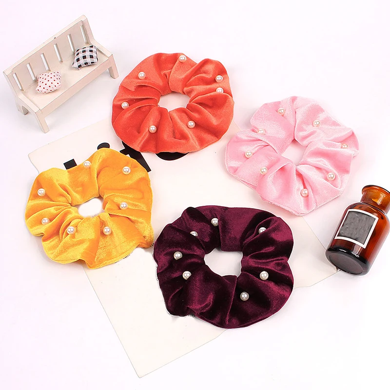 

2019 Velvet Scrunchie Women Elastic Hair Bands With Pearl Stretchy Hair Ties Gum For Girls Hair rope Accessories Ponytail Holder