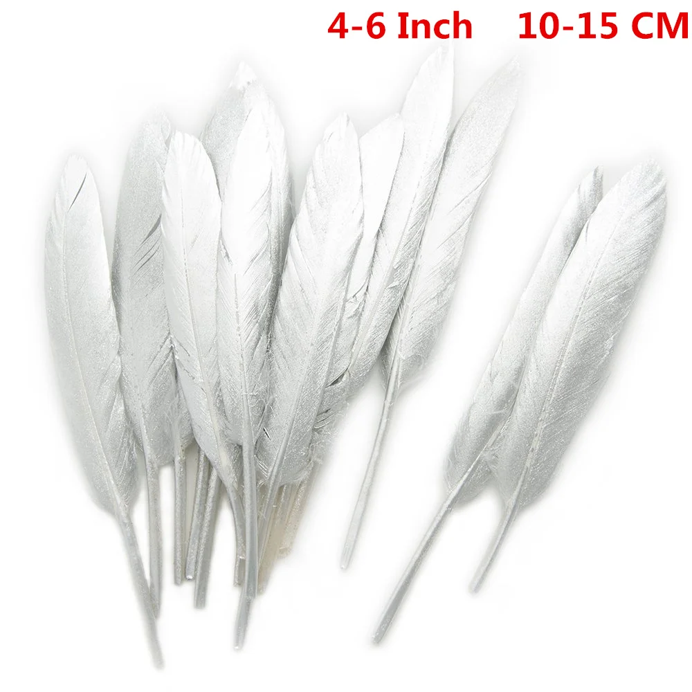 Silver 4-6 Inch Золотого и серебряного цвета, перья гуся/утки, самодельные изделия, аксессуары для ювелирных изделий, свадебные украшения, самодельные серебряные золотые перья - Цвет: Silver 4-6 Inch