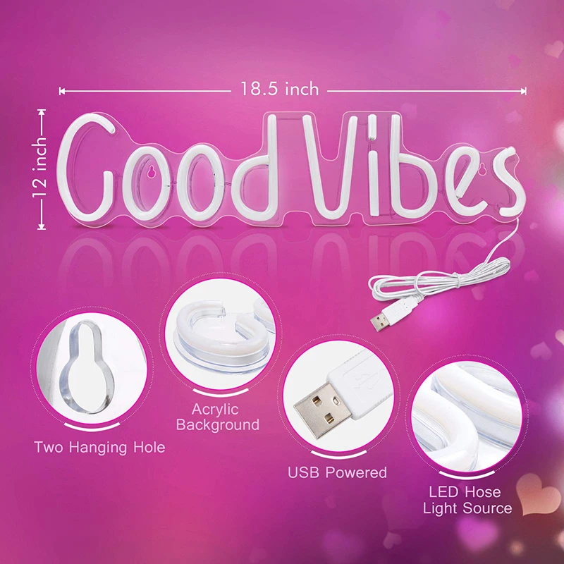 Светодиодная неоновая вывеска Good Vibes с надписью неоновый ночсветильник для бара