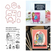 metal cutting dies with clear stamps studious girl sofa books reading moment encouragement sentences diy scrapbooking craft 2020