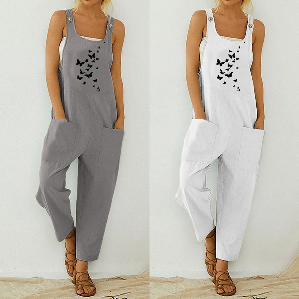 

Oversized Jumpsuit Loose Butterfly Print Suspenders Casual Women's Pants Elegant Rompers Leisure Vestido De Mujer