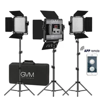 gvm 480ls 3 sets led video lighting with stand kit 2300k 6800k cri97 dimmable video light panel for photography wireless app
