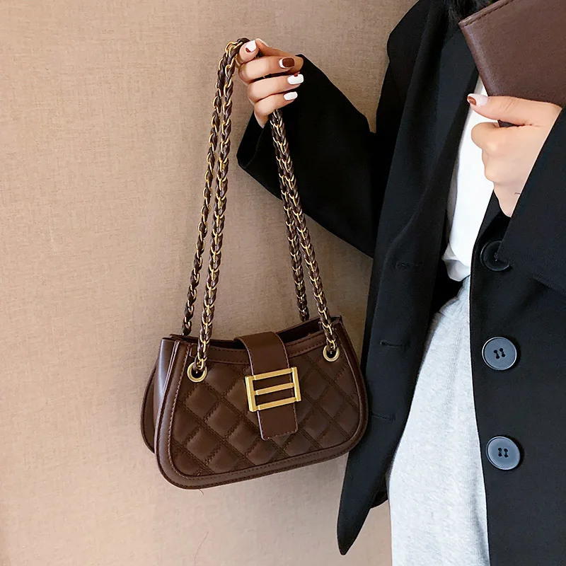 

Texture Chain Underarm Bag Women 2021 New Plaid Retro Messenger Bag Versatile Autumn Winter Single Shoulder Bag Square Bag