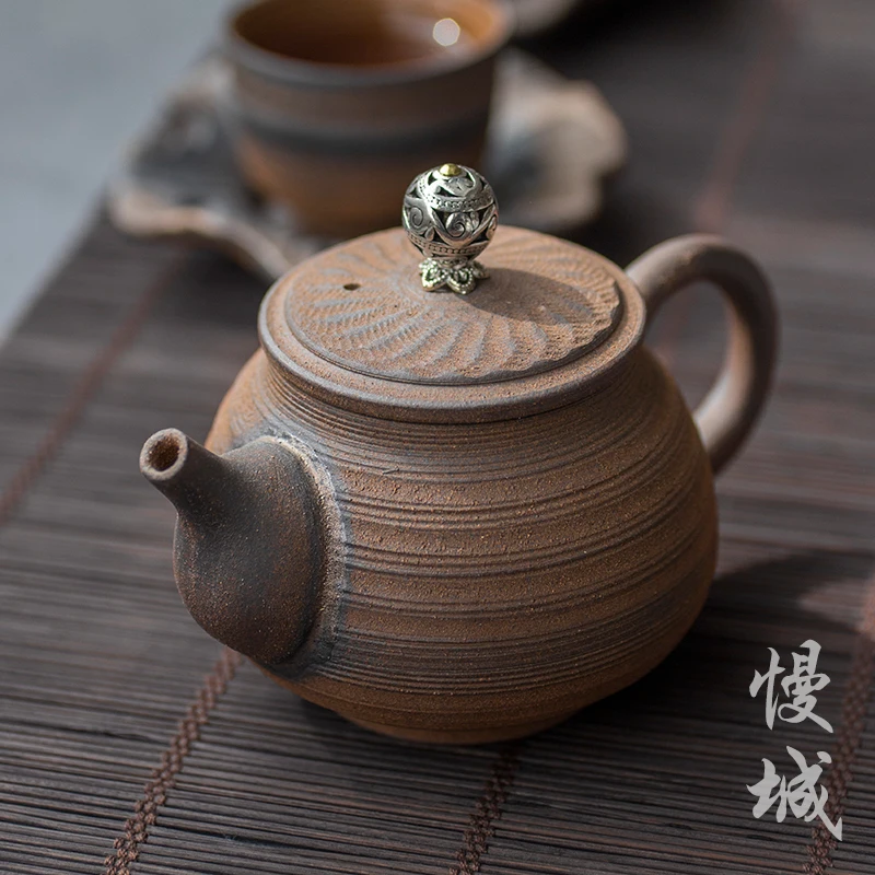 

Coarse pottery kiln Japanese retro single pot household handmade ceramic Kung Fu tea set antique teaware kettle gift tea infuser