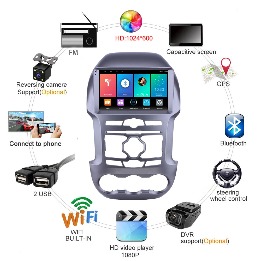 Autoradio For FORD Ranger F250 2011-2015 9 Inch 2 Din Car Multimedia Player Android Wifi GPS Navigation Head Unit | Автомобили и