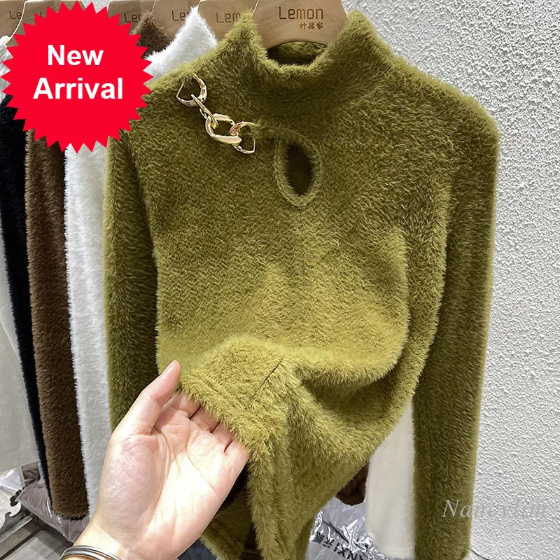 

Sexy Hollow-out Chain Turtleneck Sweater Women's Top Spring Winter Inner Wear Short Bottoming Jumpers Ladies Clothes 2022