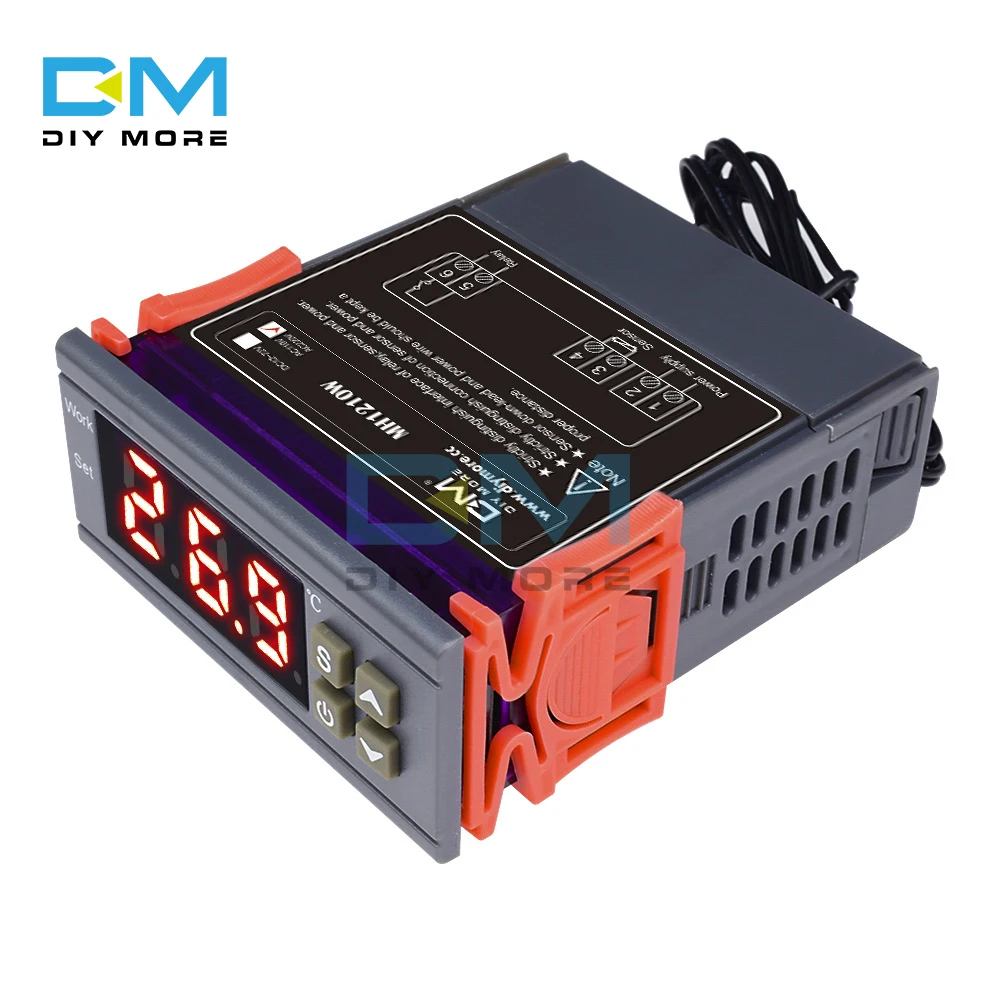 

10A 220V Digital Temperature Controller MH1210W 90-250V Thermostat Regulator with Sensor -50~110C Heating Cooling Control