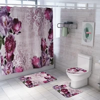 flower waterproof shower curtain polyester fabric bathroom curtains anti slip bath mat toilet seat cover carpet home decorations