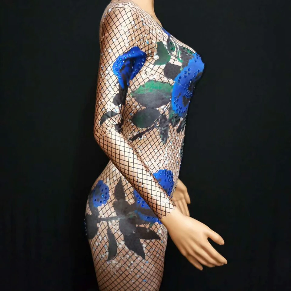 Женский сексуальный комбинезон с золотыми стразами костюм для выступлений