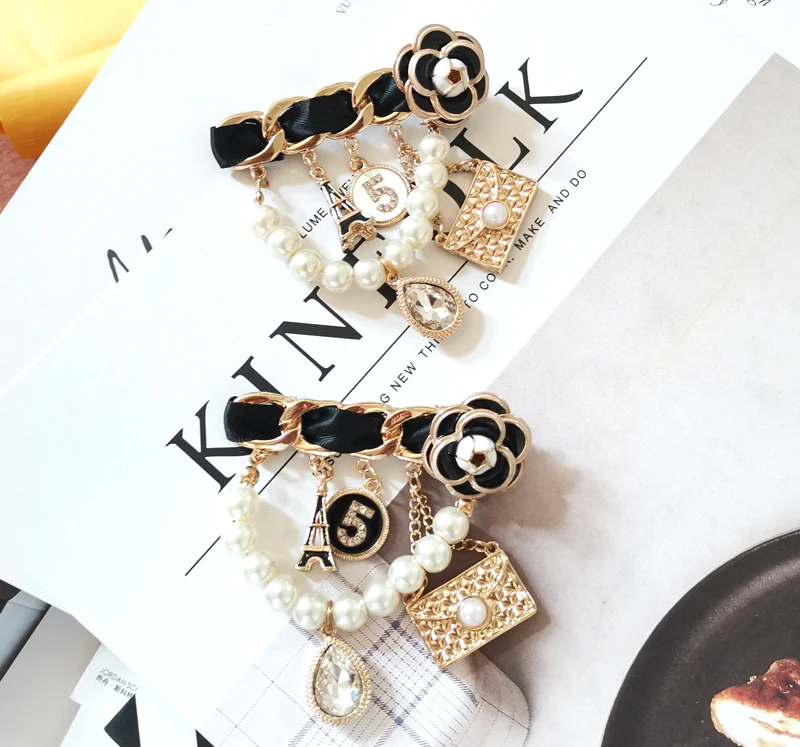 Ретро большой камелии и украшениями в виде кристаллов цепи кистями Броши No. 5