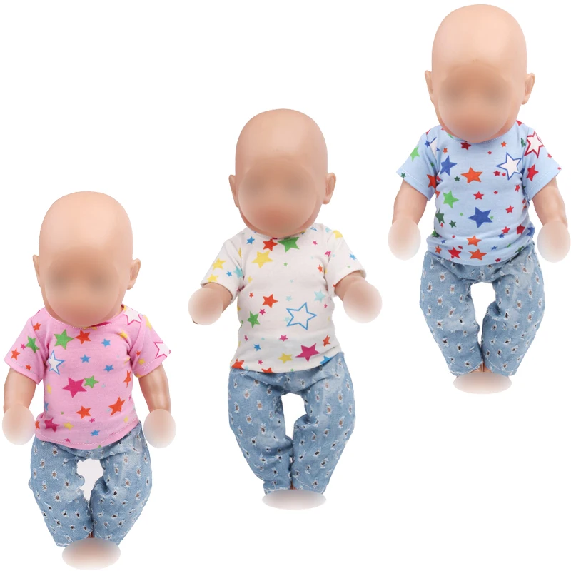 Фото 43 см Одежда для кукол новорожденных Футболка с принтом звезд + джинсы детские(Aliexpress на русском)