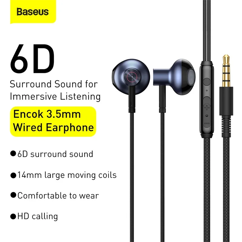 baseus h19 wired earphones bass sound headphone headset 3 5mm in ear earbuds with mic for samsung xiaomi huawei sony smartphones free global shipping