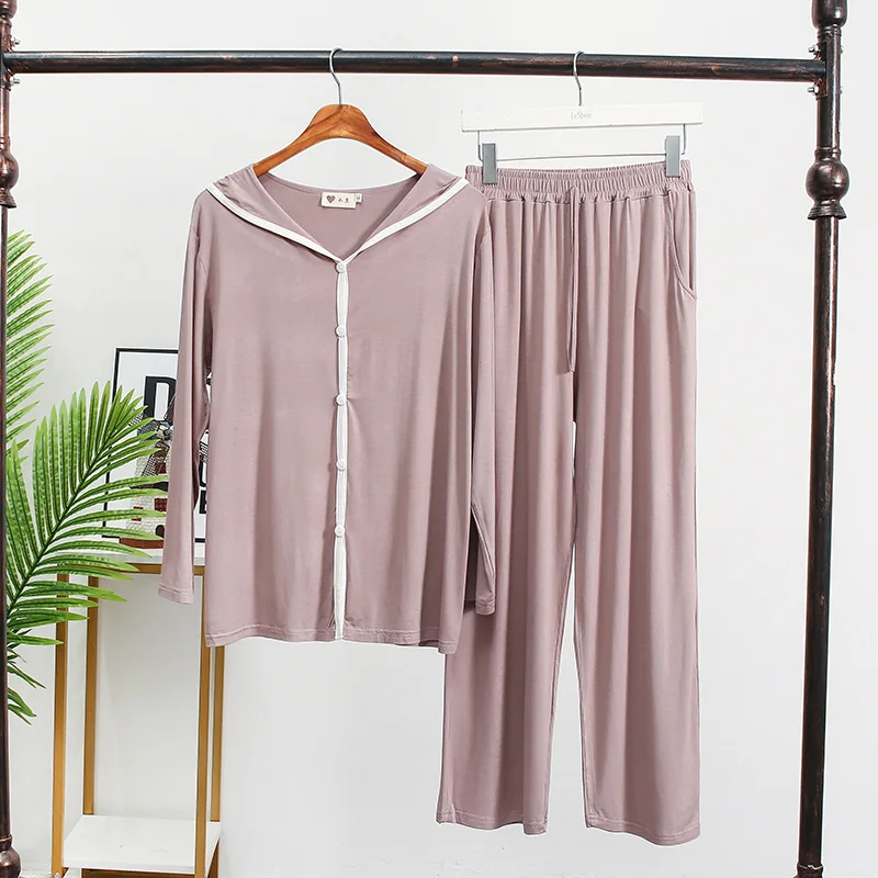

Spring Autumn New Two-Piece Suit Pajamas Modal Sleeping Clothes For Home Women Trousers Long Sleeve Suit Pyjamas Sleepwear