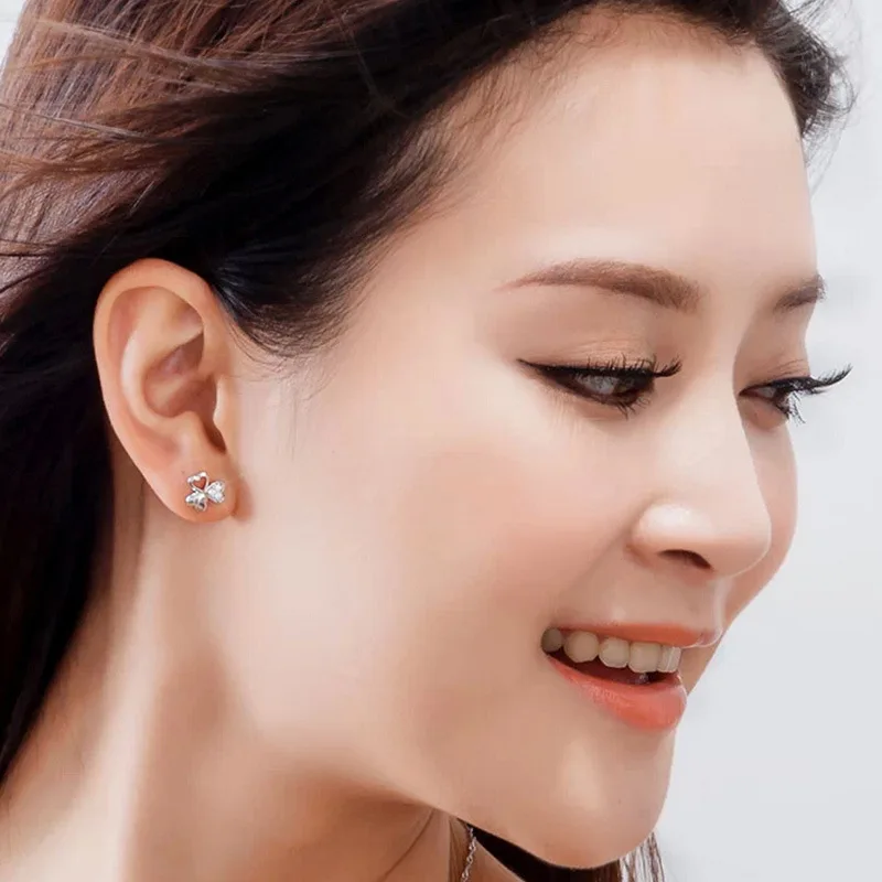 925 Sterling Silver Earrings Clover Zircon Love-Family Affection-Friendship Fashion Women's Ear Jewelry | Украшения и