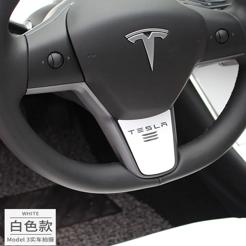 

White Inner Steering Wheel Decor Sticker Cover Trim For Tesla Model 3 2017-2021 Model Y