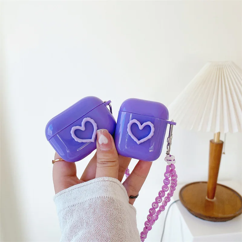

Purple Beads Bracelet Loving Hearts Apple AirPods 1 / 2 / 3 Pro Case Cover IPhone Earbuds Accessories Airpod Case Air Pods Case