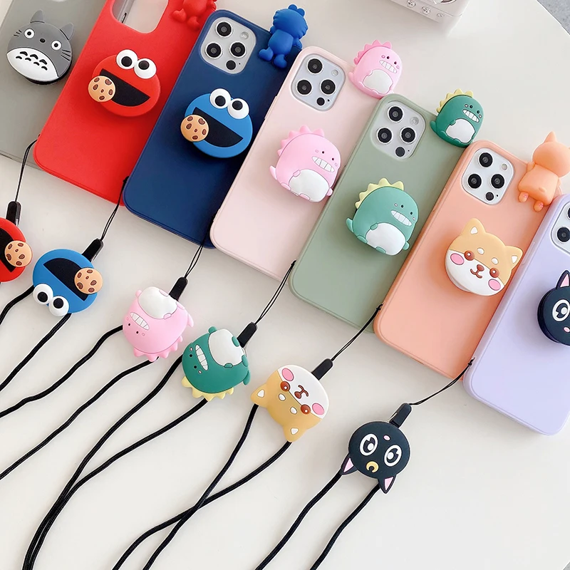 

For Huawei Y5 Y6 Y7 Y9 2018 2019 Psmart Y5P Y6P Y7P Y8P Y9s 2020 Y7A Y9A Cartoon Ring Grip Stand Holder Rope Phone Case