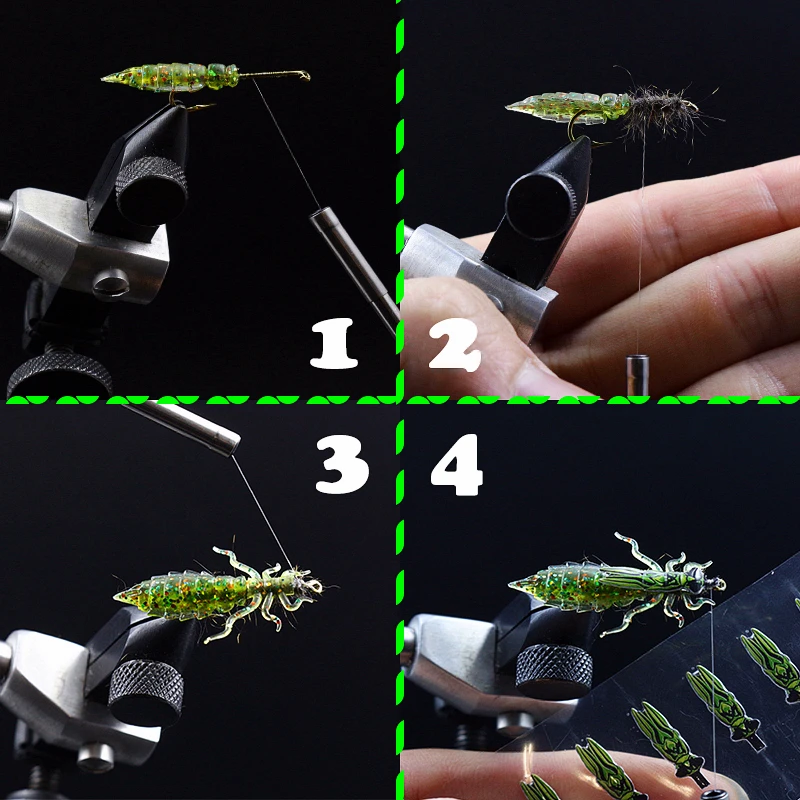 Royal Sissi 10pcs pack artificial dragonfly nymph rubber body&legs with fly tying thin skin sticker nymph fly tying materials