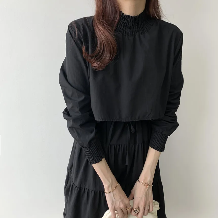 

WICCON Stand Collar Long Sleeve Party White Dresses Office Ladies Work Long Dress Female 2021 Elegant Solid Maxi Dress Vestidos