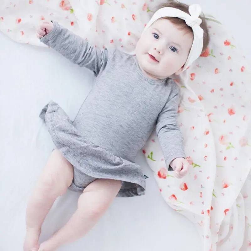 Однотонное серое боди с длинным рукавом для новорожденных девочек | Мать и
